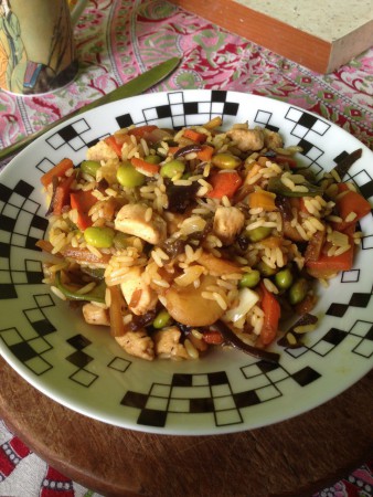 Zöldsége rizses hús